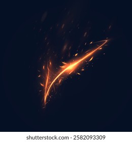 Hot stream with fire sparks and glowing particles. Vector design of fire movement for effects, banners, backgrounds and presentations. Vector