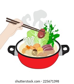 Hot Sukiyaki on white background