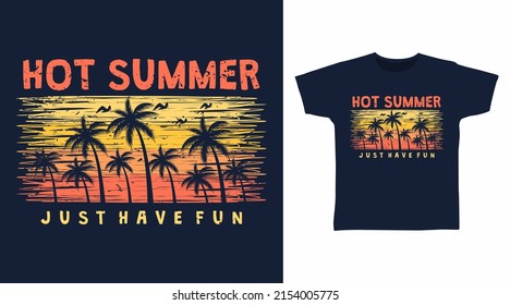 Hot summer beach palms cartoon tshirt art design