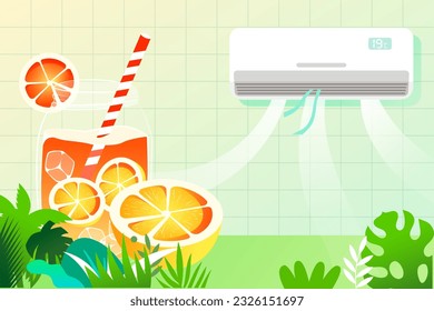 In hot summer, blow air conditioner indoors, avoid heat in dog days, and prevent heat stroke illustration