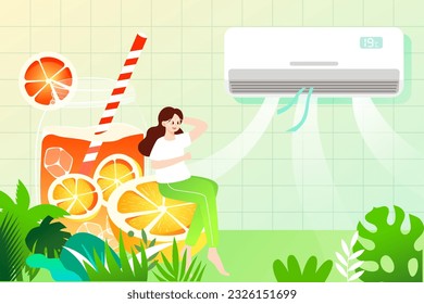 In hot summer, blow air conditioner indoors, avoid heat in dog days, and prevent heat stroke illustration