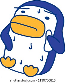 Hot summer blue penguin with sweating