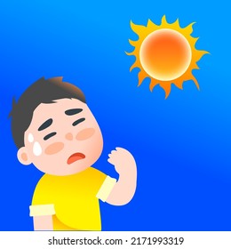 Too Hot In Summer Character Heat Stroke, High Temperature Warning, Hot Summer Day, Vector Illustration