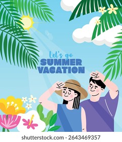 in hot summer, a couple enjoying their trip.