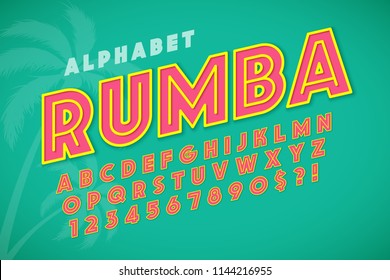 Hot Summer Display Font Design, Alphabet, Letters And Numbers. Swatch Color Control