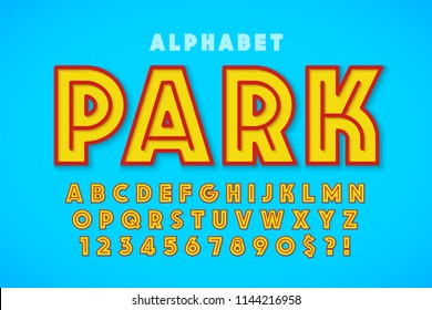 Hot summer display font design, alphabet, letters and numbers. Swatch color control