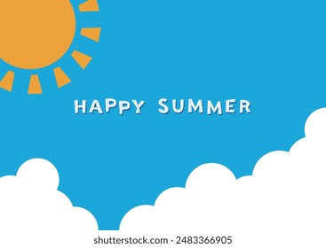 Postal de felicitación de verano caliente, marcos y Anuncios con fondo del cielo del verano refrescante