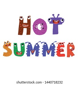 hot summer monster alphabet vector design