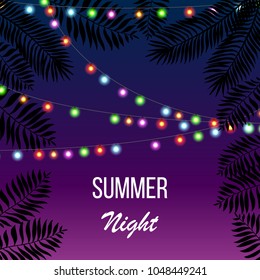 Hot summer night party invitation flyer template. Vector illustration
