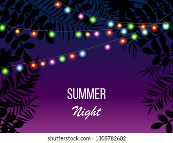 Hot summer night party invitation flyer template. Vector illustration