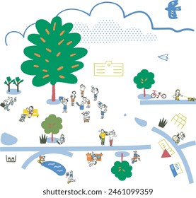 It's a hot summer park, but everyone takes water to keep it cool Heat stroke countermeasures Illustration
