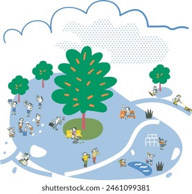 It's a hot summer park, but everyone takes water to keep it cool Heat stroke countermeasures Illustration
