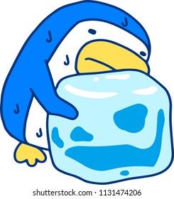Hot summer penguin with sweating