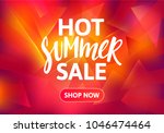 Hot Summer Sale Banner Design. Hand Drawn Text on Bright Colorful Background. Vector Advertising Illustration.