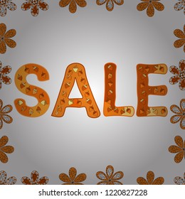 Hot Summer Sale Banner Design. Seamless. Hand Drawn Text on cute Background. Vector Advertising pictures in white, orange and black colors.