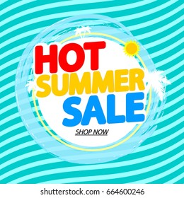 Hot Summer Sale, banner design template, vector illustration