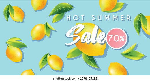 Hot summer sale banner with lemons or poster template