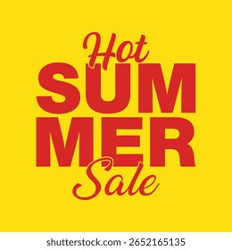 Hot summer sale banner poster. Hot summer sale text vector illustration on yellow background. perfect for sticker, label, tag, badge.