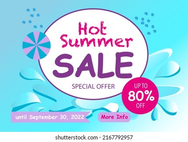 Hot Summer Sale banner, special offer. Trendy texture, 80% OFF. More info, until September 30, 2022. Season vocation, weekend, holiday logo. Summer Time Wallpaper.