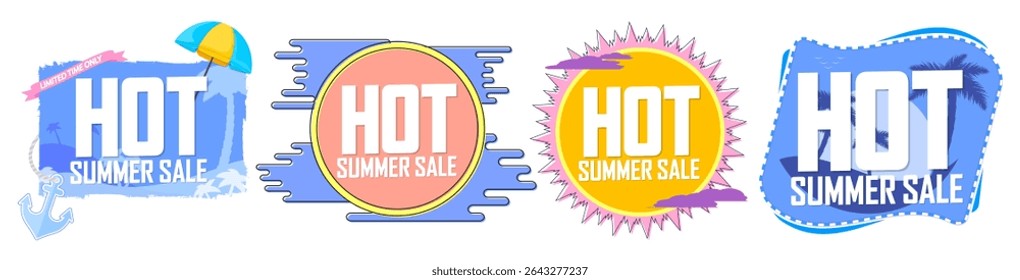 Hot Summer sale banners. Set discount tags 