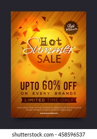 Hot Summer Sale and Discounts, Summer Sale Poster, Sale Banner, Sale Flyer, Limited Time Sale, Upto 60% Off on every brands, Best Products Sale, Shiny Sale Background, 