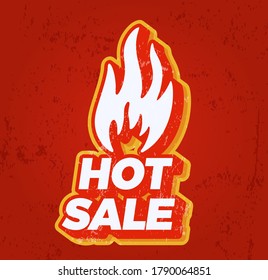 Hot summer sale fire icon. Vector illustration with typography text for big sales and texture