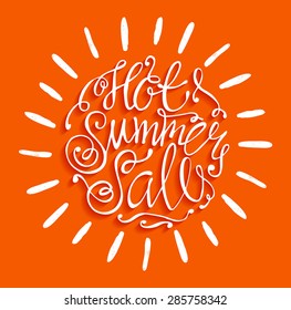Hot summer sale. Hand draw lettering of summer.