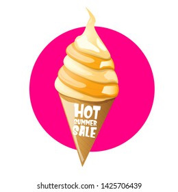 hot summer sale label or tag with melting ice cream. Vector hot summer sale pink banner or icon.