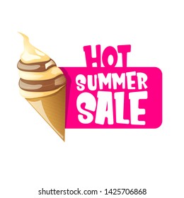 hot summer sale label or tag with melting ice cream. Vector hot summer sale pink banner or icon.