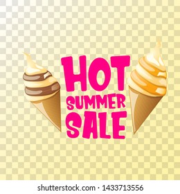 hot summer sale label or tag with melting ice cream isolated on transparent background . Vector hot summer sale pink banner or icon.