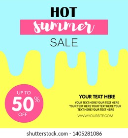 Hot summer sale. Melting ice cream. Up to 50% off