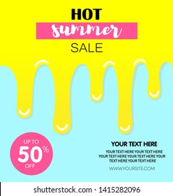 Hot summer sale. Melting ice cream. Up to 50% off