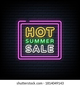 Hot Summer sale neon sign, neon style template