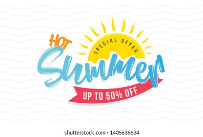 Hot Summer Sale, Offer Poster Design Background Template With 50% Discount Tag