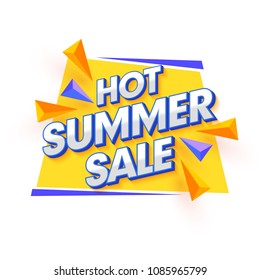 Hot Summer Sale, poster, banner or flyer design with stylish text on purple and yellow background.