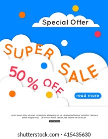 Hot Summer Sale Poster or Banner. Paper design.
