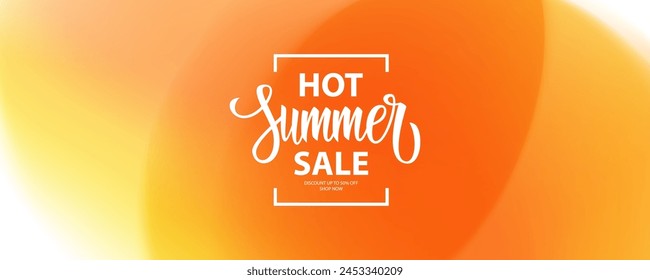 Hot Summer Sale promotional banner. Summertime commercial background with hand lettering for business, seasonal shopping, promotion and sale advertising. Vector illustration.