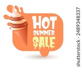 Hot summer sale sticker, label, posater,banner, tag isolated on transparent background with melting ice cream. Vector hot summer sale vinrage retro orange banner and icon. Total clearance clip art 