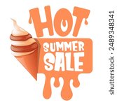 Hot summer sale sticker, label, posater,banner, tag isolated on transparent background with melting ice cream. Vector hot summer sale vinrage retro orange banner and icon. Total clearance clip art 