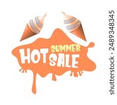 Hot summer sale sticker, label, posater,banner, tag isolated on transparent background with melting ice cream. Vector hot summer sale vinrage retro orange banner and icon. Total clearance clip art 