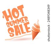 Hot summer sale sticker, label, posater,banner, tag isolated on transparent background with melting ice cream. Vector hot summer sale vinrage retro orange banner and icon. Total clearance clip art 