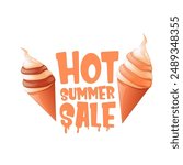 Hot summer sale sticker, label, posater,banner, tag isolated on transparent background with melting ice cream. Vector hot summer sale vinrage retro orange banner and icon. Total clearance clip art 