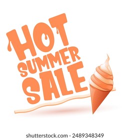 Hot summer sale sticker, label, posater,banner, tag isolated on transparent background with melting ice cream. Vector hot summer sale vinrage retro orange banner and icon. Total clearance clip art 