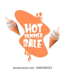 Hot summer sale sticker, label, posater,banner, tag isolated on transparent background with melting ice cream. Vector hot summer sale vinrage retro orange banner and icon. Total clearance clip art 