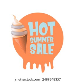 Hot summer sale sticker, label, posater,banner, tag isolated on transparent background with melting ice cream. Vector hot summer sale vinrage retro orange banner and icon. Total clearance clip art 