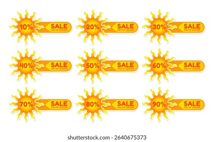 Hot summer sale tags badges and stickers discounts vector illustration isolated on white background