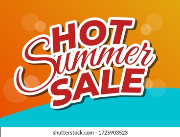 Hot Summer Sale Template Banner. Red Text Hot Summer Sale