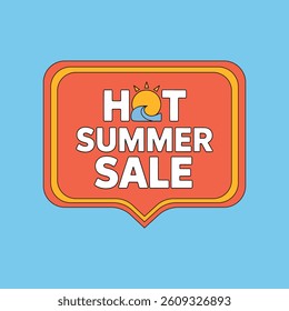 Hot Summer Sale Vector Illustration With Sun Wave And Retro Design