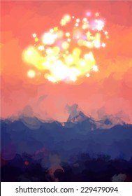 Hot summer sky. Vector illustration.