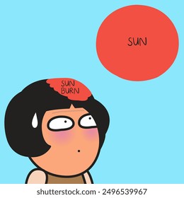 Hot Summer Sun Light Heat And A Girl Head Sun Burn Concept Card Character illustration